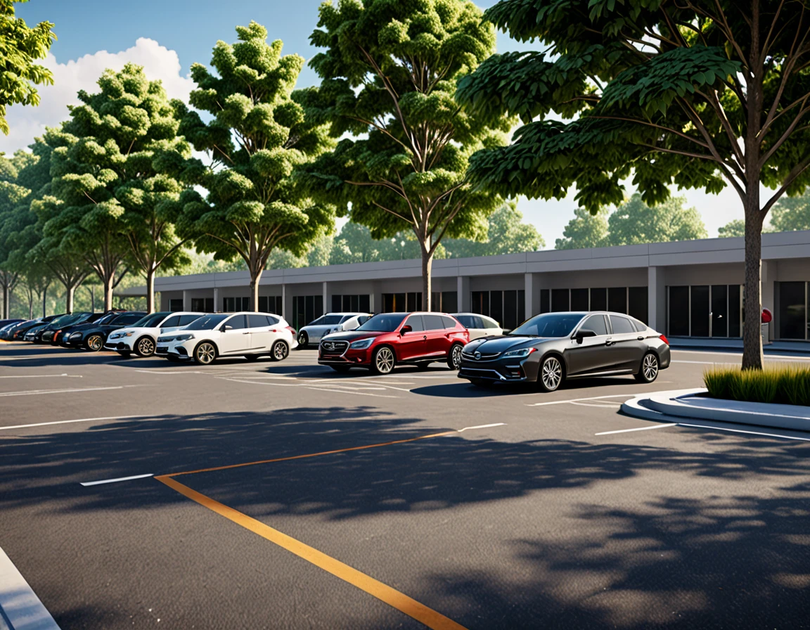 cars parked in a parking lot with trees in the foreground,university parking, detailed rendering, a photorealistic rendering, realistic rendering, photorealistic rendering, realistic scene, photorealistic streetscape, cg rendering, rendered in lumion pro, realistic physical rendering, digital rendering, beautiful rendering, 3d rendering!, 3 d rendering!, hyper detailed scene, architectural rendering