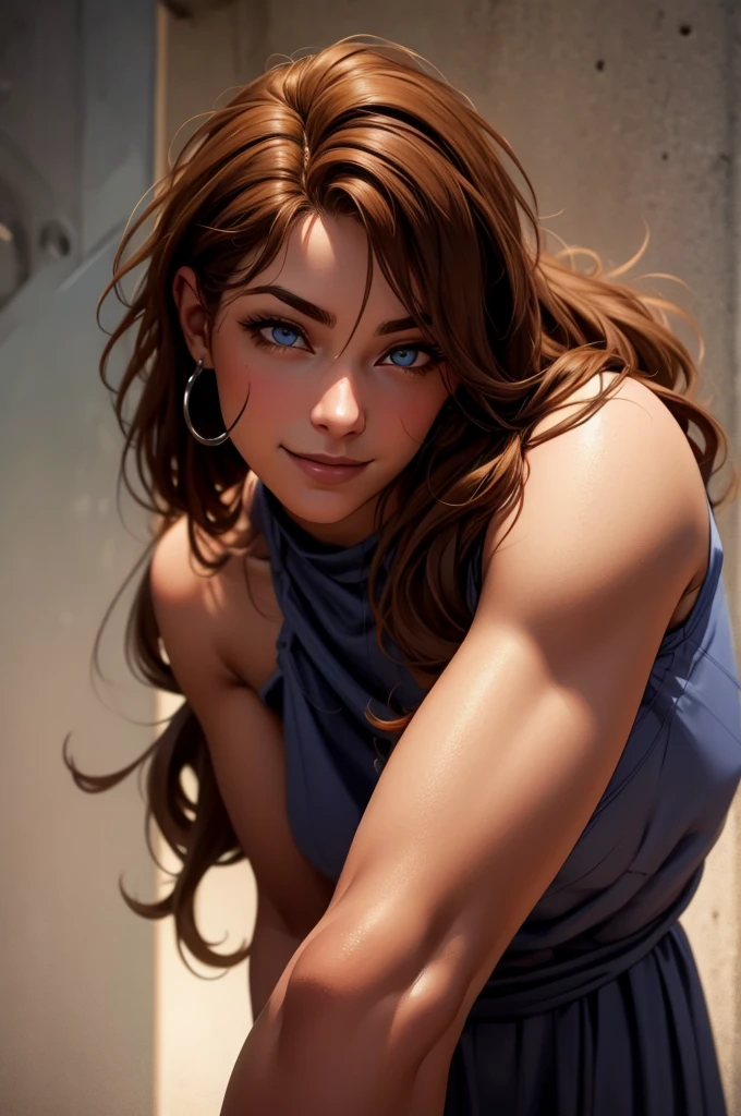 *18 year old afro américains realistic , girl, brunette hair, highly detailed face and beautiful clear bl ue eyes, big natural , long hair, she is gy», bending over, seductive smirk"