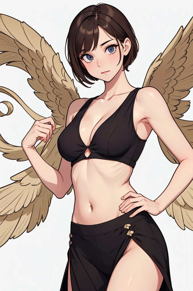 (((masterpiece, best quality, ultra highres, 1 girl, solo, no background))), super detailed skin and face and eyes and finger, beautiful japanese woman, small breasts:1.5, skinny, light brown hair, white background, very short hair, (an illustration of girl), Knee shot, Generate with illustrations, Various expressions, Various poses, Various Costumes, Please draw the entire character within the frame, ensuring that the head, arms, and legs are not cut off. The background should be simple, with the character positioned centrally,