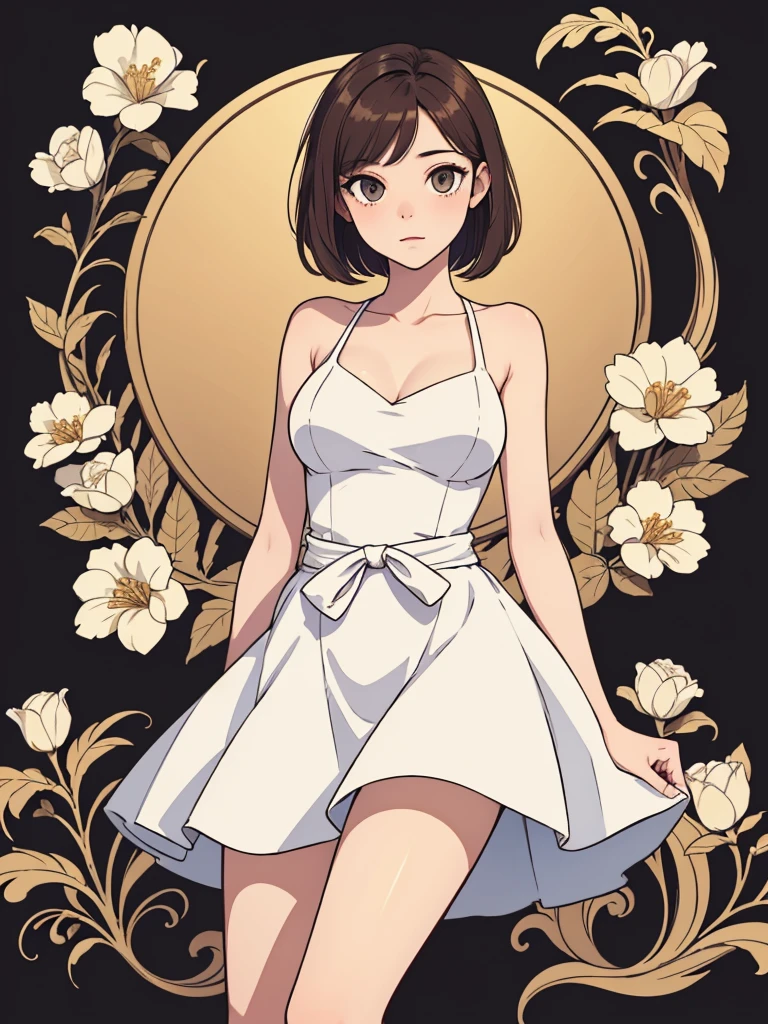 (((masterpiece, best quality, ultra highres, 1 girl, solo, no background))), super detailed skin and face and eyes and finger, beautiful japanese woman, small breasts:1.5, skinny, light brown hair, white background, very short hair, (an illustration of girl), Knee shot, Generate with illustrations, Various expressions, Various poses, Various Costumes, Please draw the entire character within the frame, ensuring that the head, arms, and legs are not cut off. The background should be simple, with the character positioned centrally,