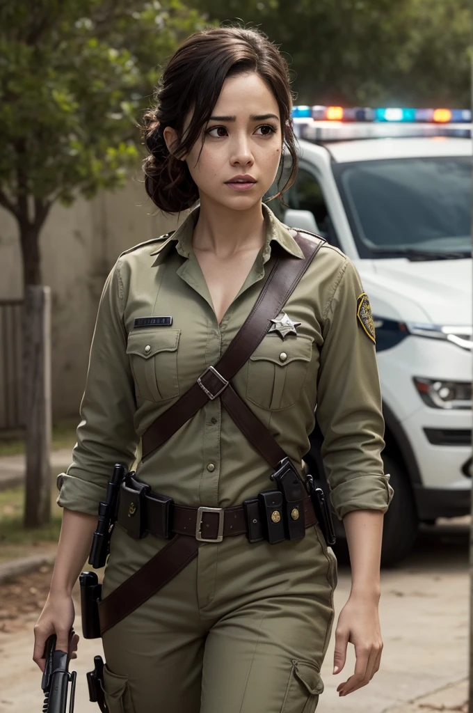 Rosita Espinosa from The Walking Dead in a police sheriff outfit 