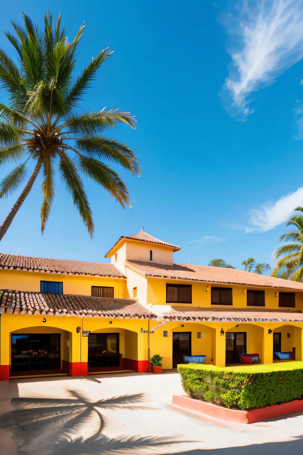 ((Best Quality)), (detailed), hotel with a sign that says welcome to the hotel la mojarrita
