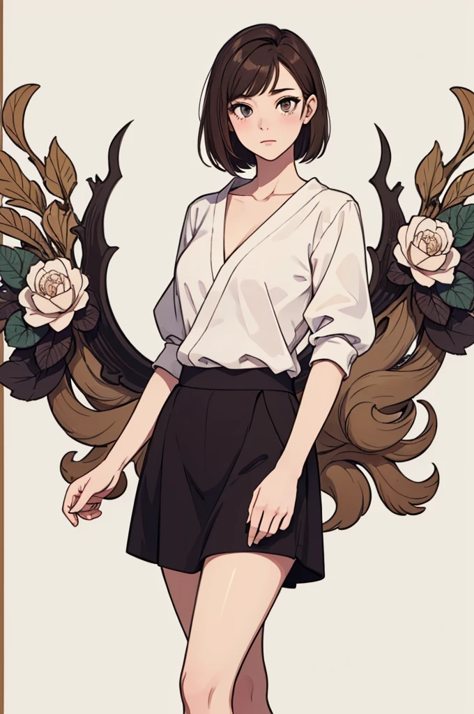 (((masterpiece, best quality, ultra highres, 1 girl, solo, no background))), super detailed skin and face and eyes and finger, beautiful japanese woman, small breasts:1.5, skinny, light brown hair, white background, very short hair, (an illustration of girl), Knee shot, Generate with illustrations, Various expressions, Various poses, Various Costumes, Please draw the entire character within the frame, ensuring that the head, arms, and legs are not cut off. The background should be simple, with the character positioned centrally,