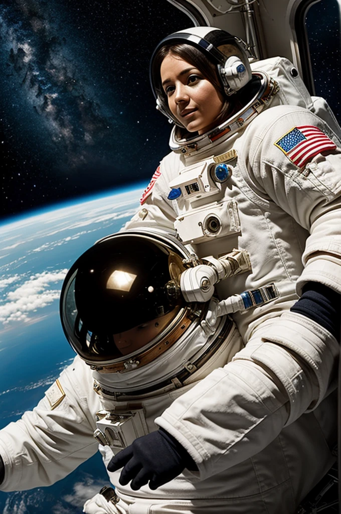Female astronaut in outer space