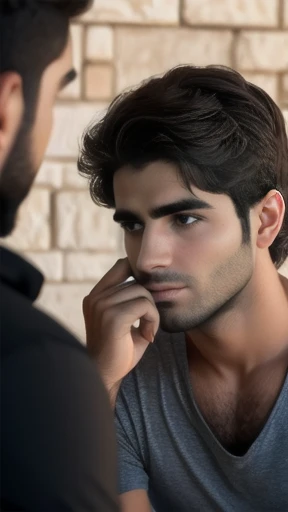 an Young  judaean men  focusing on their face.