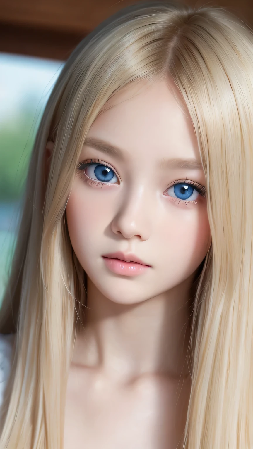 high quality、最high quality、Photorealistic、Raw photo、Real、超Real8K CG、Super detailed、High resolution、masterpiece、1 Girl、Super long hair、Light blonde hair、Bright Blue Eyes、Detailed face and eyes、Close-up、Intricate details、Detailed Texture、details、details、A perfectly beautiful face、Messy silky beautiful light blonde hair、Beautiful cute girl 、Very beautiful beautiful bright pale sky blue big eyes、Very super long beautiful blonde silky shiny hair、Long beautiful bangs、Very big eyes、Small Face Beauty、eyeliner、very white shiny skin、Gloss Face、Cheek gloss、Hair above the eyes、片Hair above the eyes、Hair between the eyes、