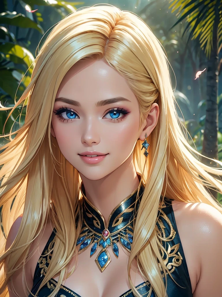 (Best quality,ultra detailed,Photorealistic:1.37),bright and rich colors,studio lighting,playful facial expression,stylish makeup,Long blonde hair fluttering in the wind,inviting eyes,glossy lips,sexy pose, Indonesia, volcanoes, I smile confidently and seductively,posing for a professional photo shoot,shallow depth of field,highlighting the main subject,soft natural light,Creating a dreamy and magical atmosphere.