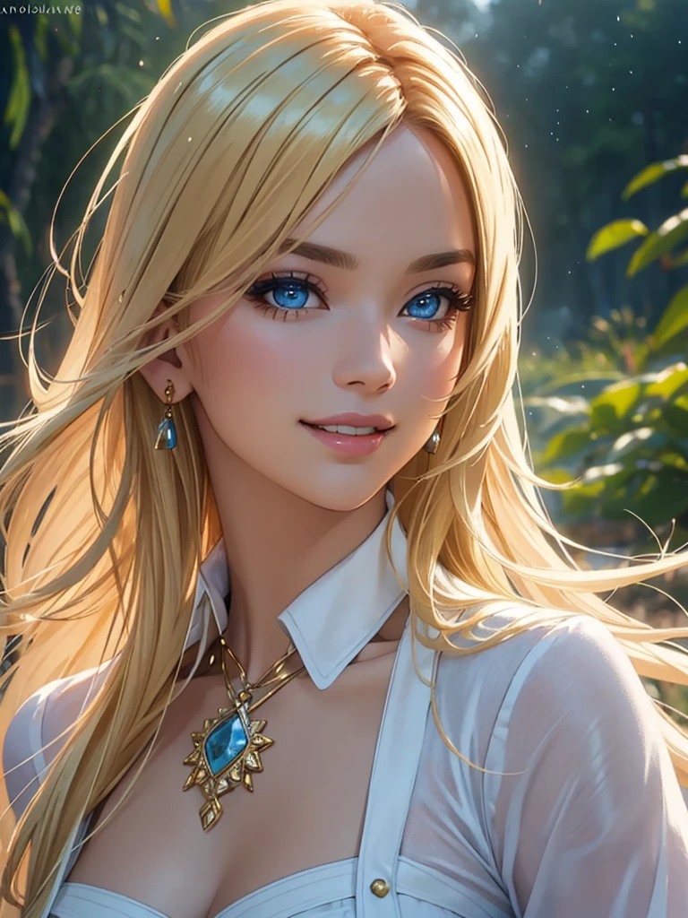 (Best quality,ultra detailed,Photorealistic:1.37),bright and rich colors,studio lighting,playful facial expression,stylish makeup,Long blonde hair fluttering in the wind,inviting eyes,glossy lips,sexy pose, Indonesia, volcanoes, I smile confidently and seductively,posing for a professional photo shoot,shallow depth of field,highlighting the main subject,soft natural light,Creating a dreamy and magical atmosphere.