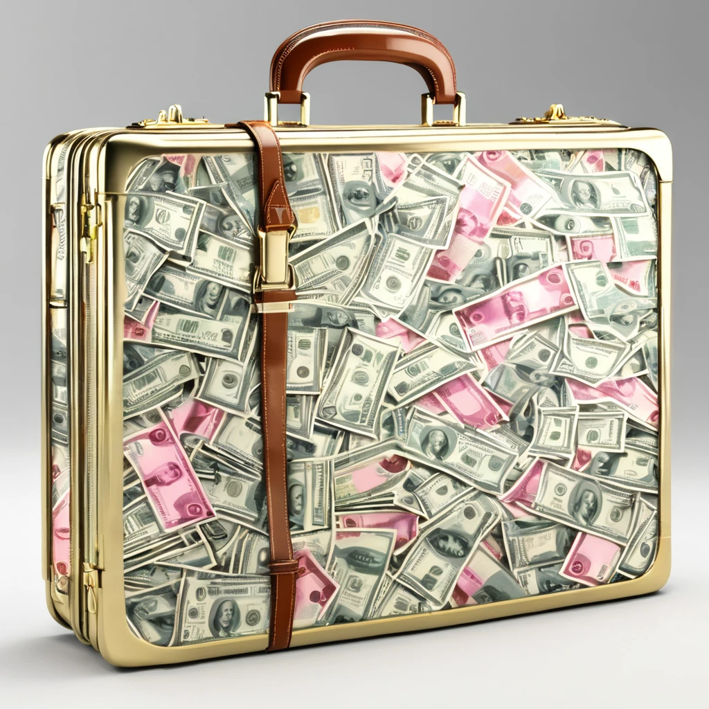 Briefcase with sides showing money 