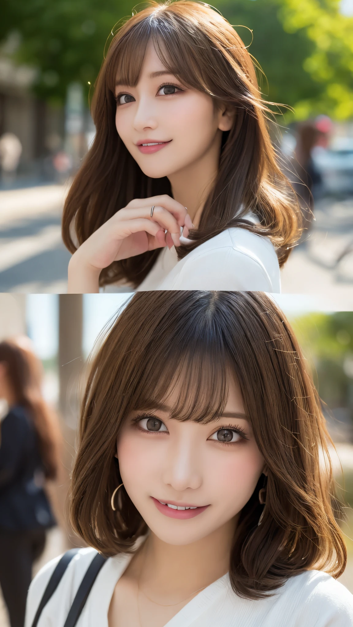 masutepiece, Best Quality, Illustration, Ultra-detailed, finely detail, hight resolution, 8K Wallpaper, Perfect dynamic composition, Beautiful detailed eyes, doress,Natural Color Lip, Random and sexy poses,Smile,Aoyama Street Walk