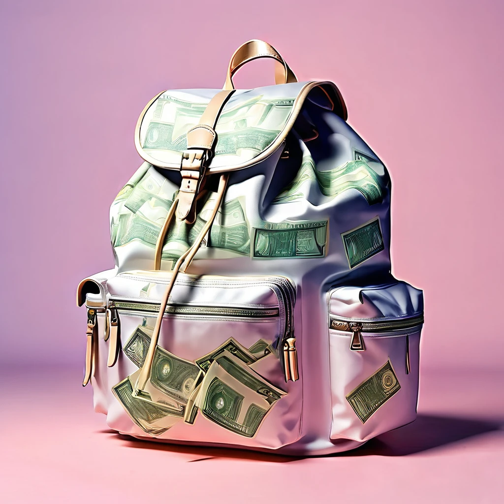 Medium-sized backpack with a lot of money
