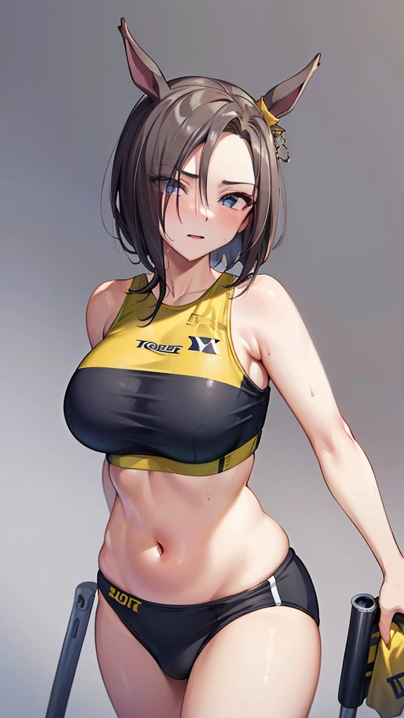 (((masterpiece))),(((High resolution)))、(((perfect face)))、(((Air Groove)))、, (((sexy sports wear))), Plump, top quality eyes, detailed texture, look at the camera, big tits, ((high resolution face))