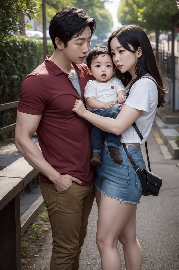 Rosita Espinosa and Glenn Rhee com Bebe koreano no colo