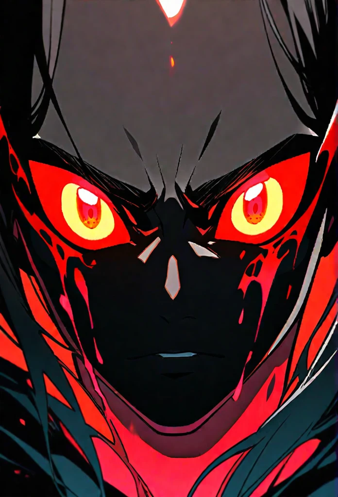 black man with red bioluminescence eyes and background
