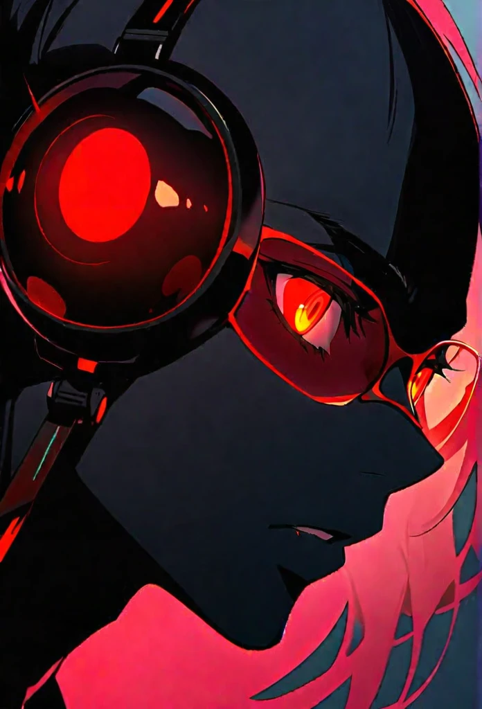 black man with red bioluminescence eyes and background