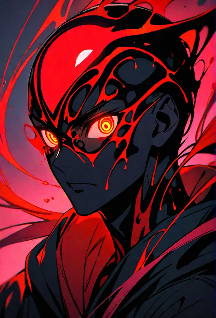 black man with red bioluminescence eyes and background