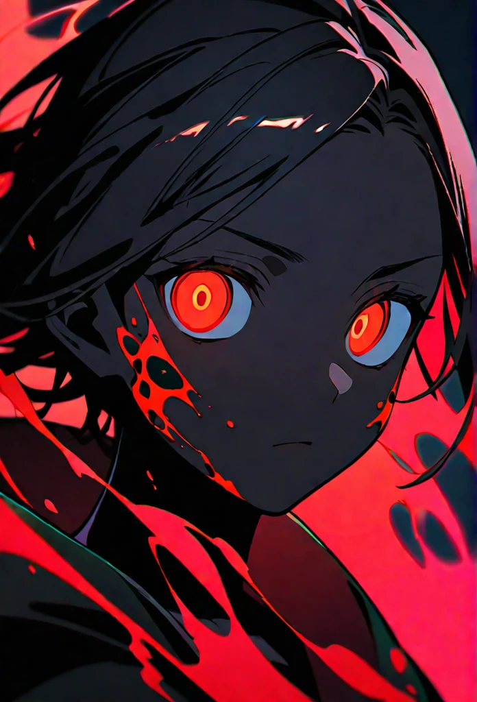 black man with red bioluminescence eyes and background