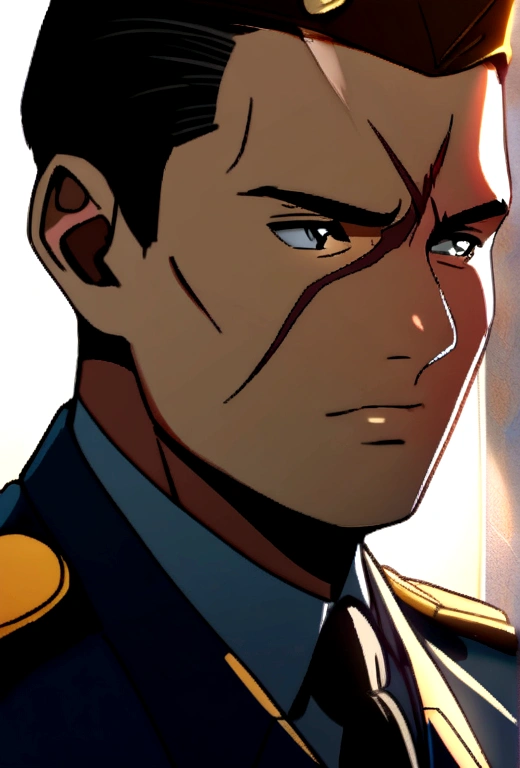 1 man is a police colonel. There is a scar on the right eye.