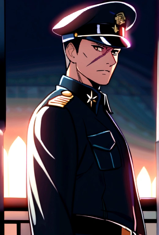 1 man is a police colonel. There is a scar on the right eye.