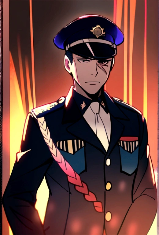 1 man is a police colonel. There is a scar on the right eye.