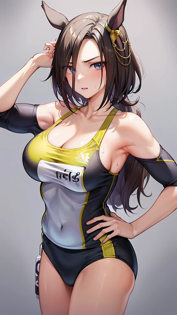 (((masterpiece))),(((High resolution)))、(((perfect face)))、(((Air Groove)))、, (((sexy sports wear))), Plump, top quality eyes, detailed texture, look at the camera, big tits, ((high resolution face))