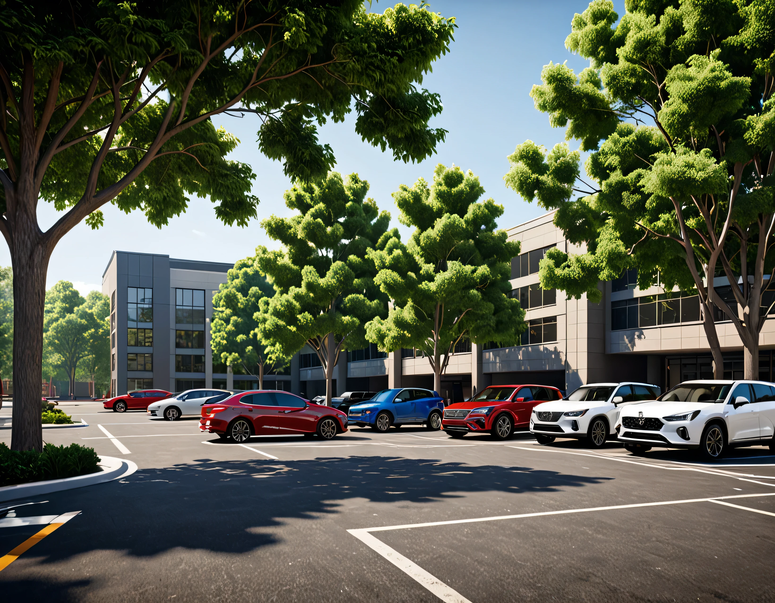 cars parked in a parking lot with trees in the foreground,university parking, detailed rendering, a photorealistic rendering, realistic rendering, photorealistic rendering, realistic scene, photorealistic streetscape, cg rendering, rendered in lumion pro, realistic physical rendering, digital rendering, beautiful rendering, 3d rendering!, 3 d rendering!, hyper detailed scene, architectural rendering