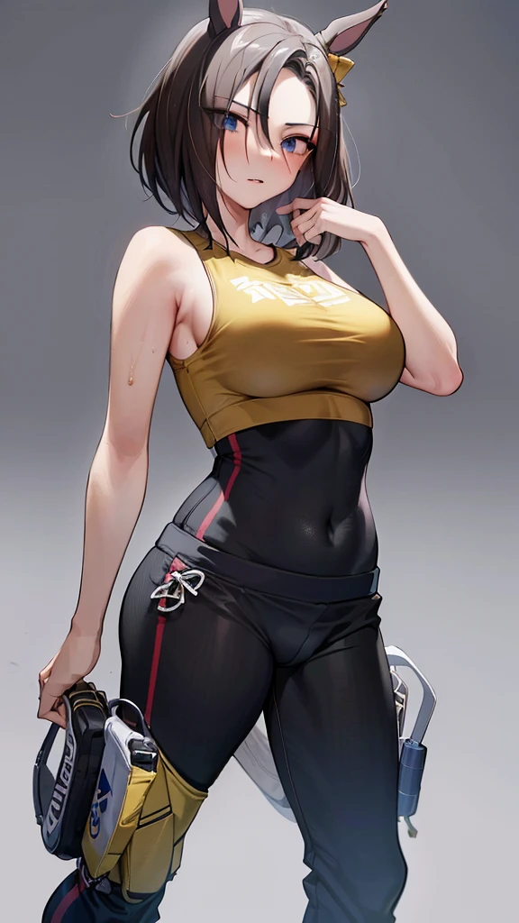 (((masterpiece))),(((High resolution)))、(((perfect face)))、(((Air Groove)))、, (((sexy sports pants))), Plump, top quality eyes, detailed texture, look at the camera, big tits, ((high resolution face))