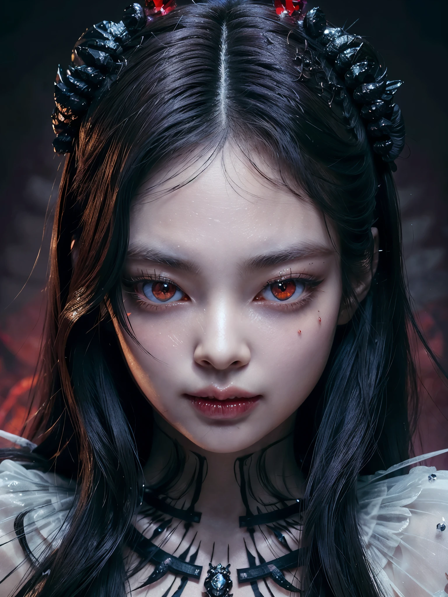 (masterpiece, top quality photorealistic image, best quality, official art, beautiful and aesthetic:1.2), (1 beautiful sexy ((Succubus demon)) w), (dynamic pose), cowboy shot, extremely detailed, (fractal art:1.3), colorful, highest detail, ((nsfw, naked)) ((cinematic lighting)),(masterpiece, ultra-detailed, amazing, uhd, hdr, 8k, high-quality, outstanding:1.6), 1 girl, long black hair, dark robes, skulls, unholy, blood, vibrant, mist, ominous, hellfire, long hair, (ultra-detailed face, perfect proportions, detailed eyes, red eyes, crystal iris, eyelashes:1.8), dark look, cool stance, looking at viewer, demon queen, detailed background, hellscape, demonictech, scifi,ugly Satangirl,devil,horns,red skin,dark eyes,sinister smile,evil aura,burning flames,demonic power,soul corruption,dark shadows,ominous atmosphere,demonic rituals,strange symbols,cursed ground,eternal darkness,haunting presence,menacing figure,grotesque features,horror scene,nightmarish creatures,distorted reality,terrifying atmosphere,dreadful artwork,wickedness unleashed,demonic realm,supernatural horror,macabre art,nightmare fuel,terrifyingly vivid,abstract terror,dreadfully beautiful,diabolical masterpiece,horror personified,shadowy chaos,demonic existence,raw darkness,unholy creation.fairy wings, angel wings, complex background, pastel theme, light pink hair, grey hair, light purple hair, blue hair, many accessories, many jewelleries, braided hair, demon girl, horns on face, blackpink jennie.