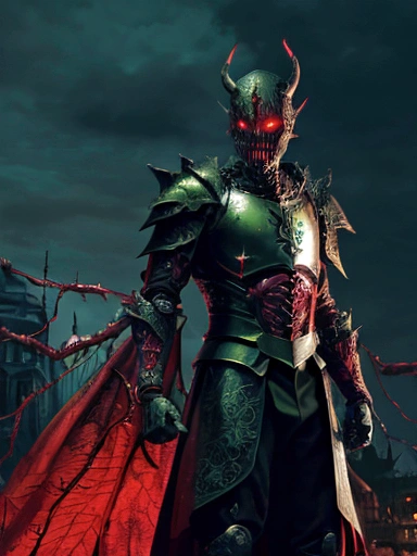 (extremely detailed 8k wallpaper), a medium shot photo of scary Grim dressed as a green leaf-manin an armour made of red glowing wires from marvel, theme, intricate, high detail, dramatic, old scary building with a leaves in the background