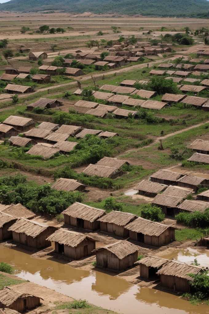 A rural village with mud houses during a drought in Brazil in 1930