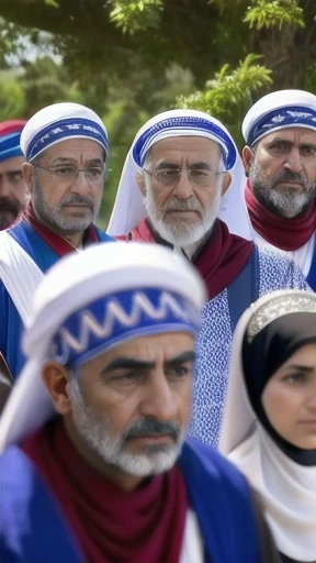 group of judaean gathered focus on their faces