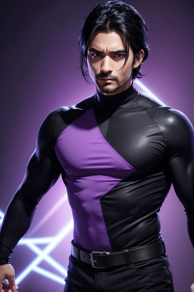 WD character black hair man purple background xom rays