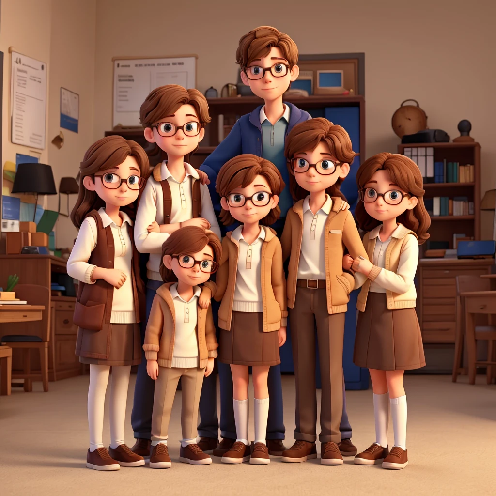 Tall white boy. One girl with glasses. One girl with glasses. One girl with brown hair. All four of them Hugging