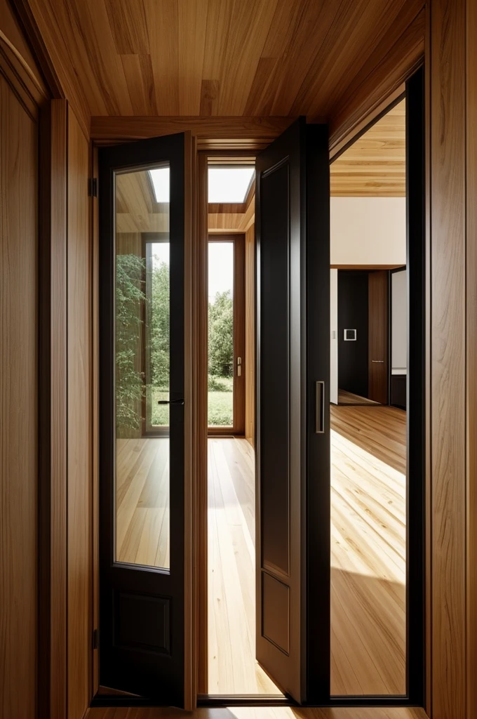 I want a house outside, I want the door and the ceiling to be black and the house to be wood color
