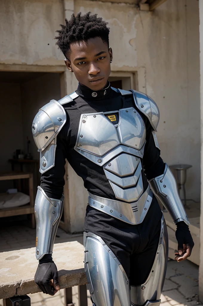 Animé manga Jeune homme 18 ans, africain, style armure robotique hi-tech