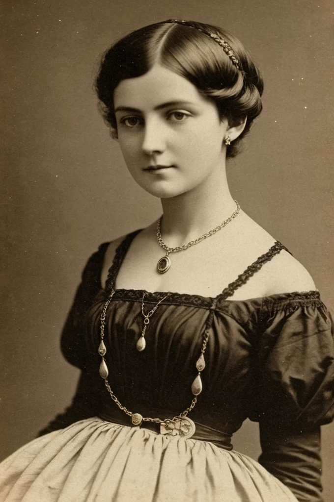 mysterious 19th century english woman, series, 28 years old beautiful short hair with dress and necklace vintage photo