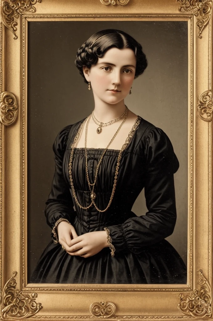mysterious 19th century english woman, series, 28 years old beautiful short hair with dress and necklace vintage photo