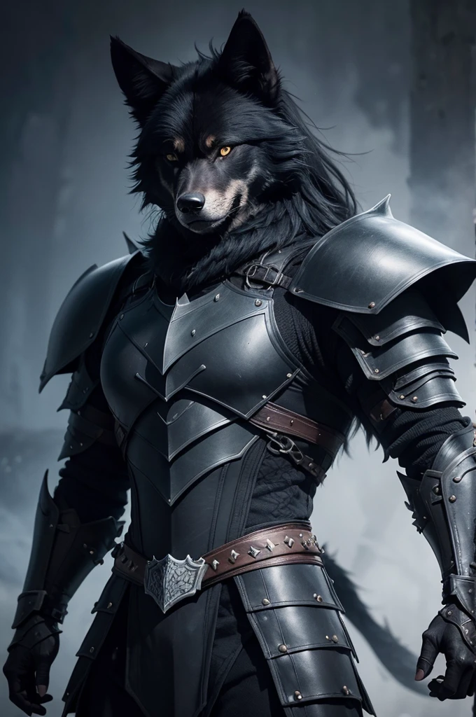 Black wolf in dragon armor