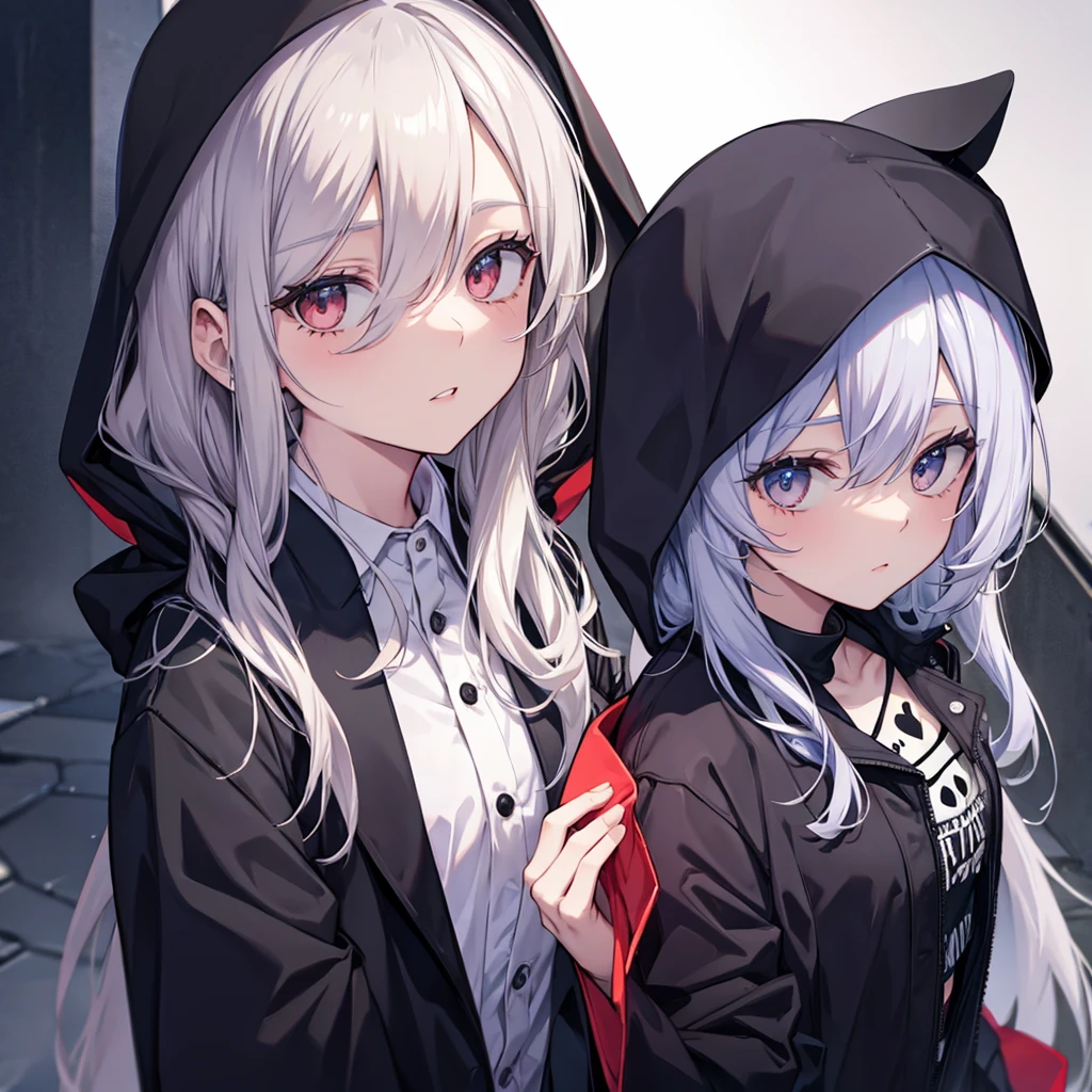 (((Grim Reaper's Scythe))) (((Gray Hair Short Hair blue eyes girl))),((night full moon My own big wings)),(Wearing a hood Black camisole Purple light), A tense look Shining Background Shining Edge