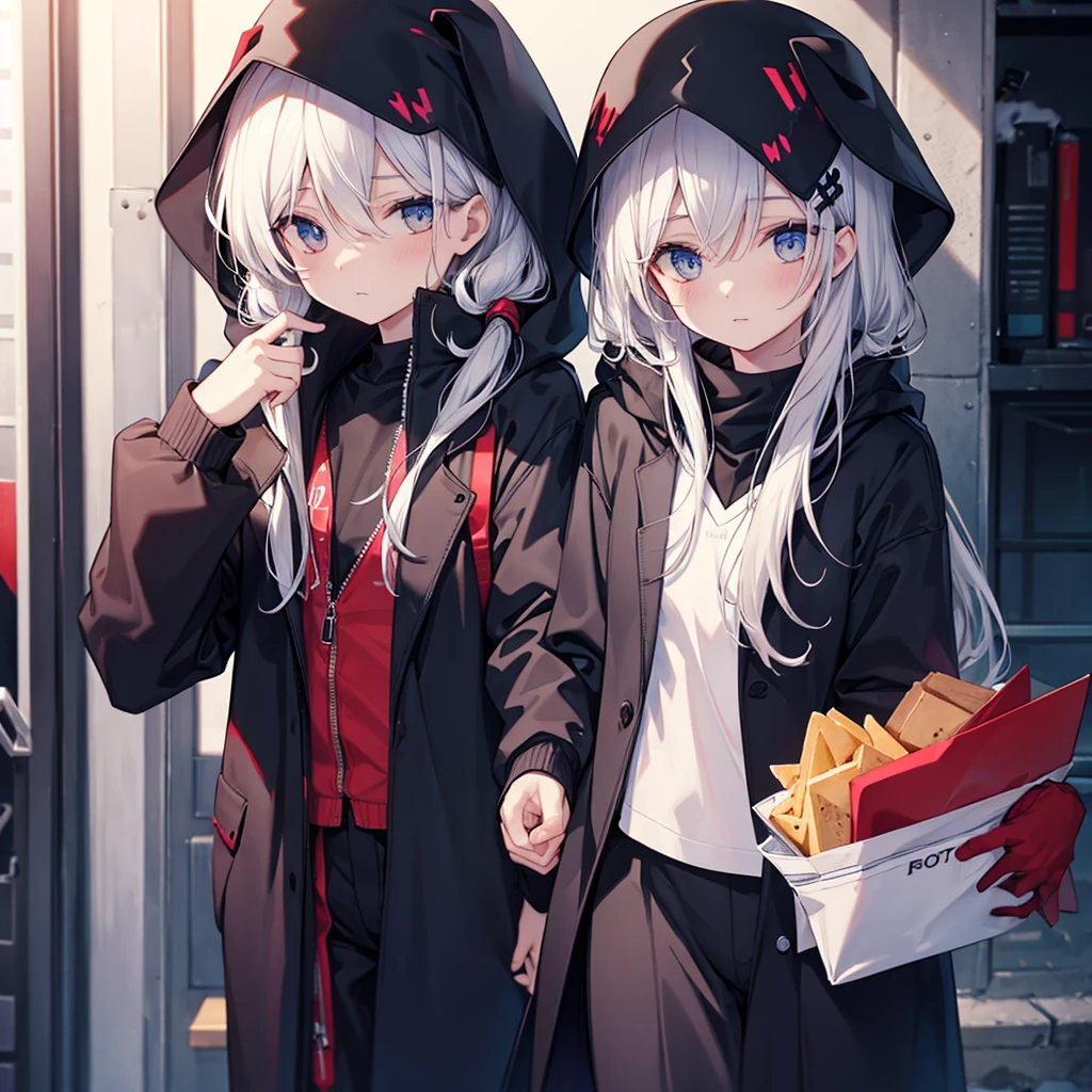(((Grim Reaper's Scythe))) (((Gray Hair Short Hair blue eyes girl))),((night full moon My own big wings)),(Wearing a hood Black camisole Purple light), A tense look Shining Background Shining Edge
