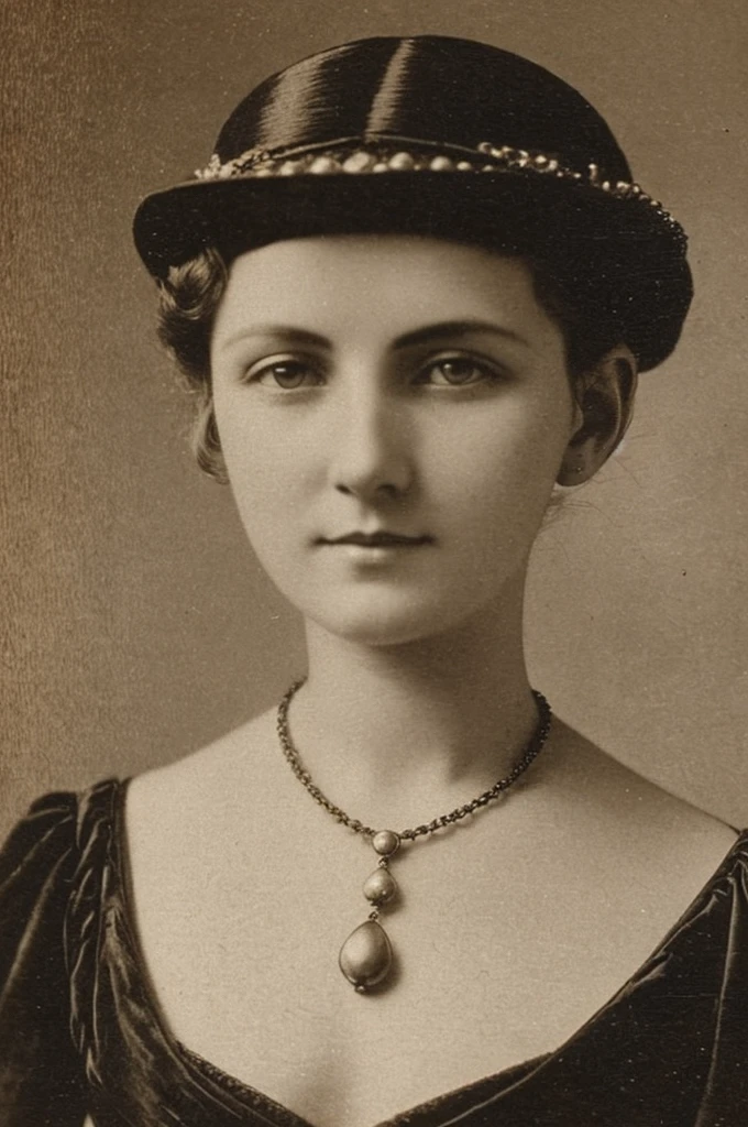 mysterious 19th century english woman, series, 28 years old beautiful short hair with dress and necklace vintage photo foreground photo