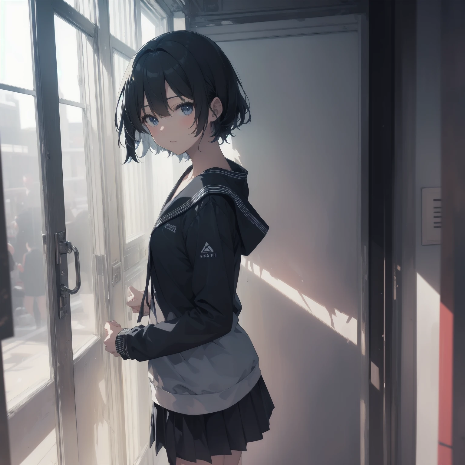 ultra-absurdres-Top quality by artist God, ultra-detailed, high resolution, anime moe artstyle, best anime 8k konachan wallpaper, pixiv contest winner, pool:2810, perfect anatomy,break, 1girl, (Please draw a girl walking sleepily to school alone. )break,(Solo,little female, 13-year-old:1.3),Full limbs, complete fingers,a junior high school student, (very short hair), short cut, flat chest, , small butt, small black eyes, beautiful detailed eyes, well-proportioned iris and pupils, expressive eyes, highres detailed hair, soft expression, salor school_uniform, sailor collar, serahuku, bow, pleated skirt,(Detailed Lighting), (Detailed background), in the School commute route. break,super detailed skin, Best cinematic lighting powered by famous artist, 8k,beauty illustration,photoshop_(medium),very aesthetic,break,((artist:saiguchi_otoufu )), artist:clamp ,artist:carnelian ,artist:kantoku ,