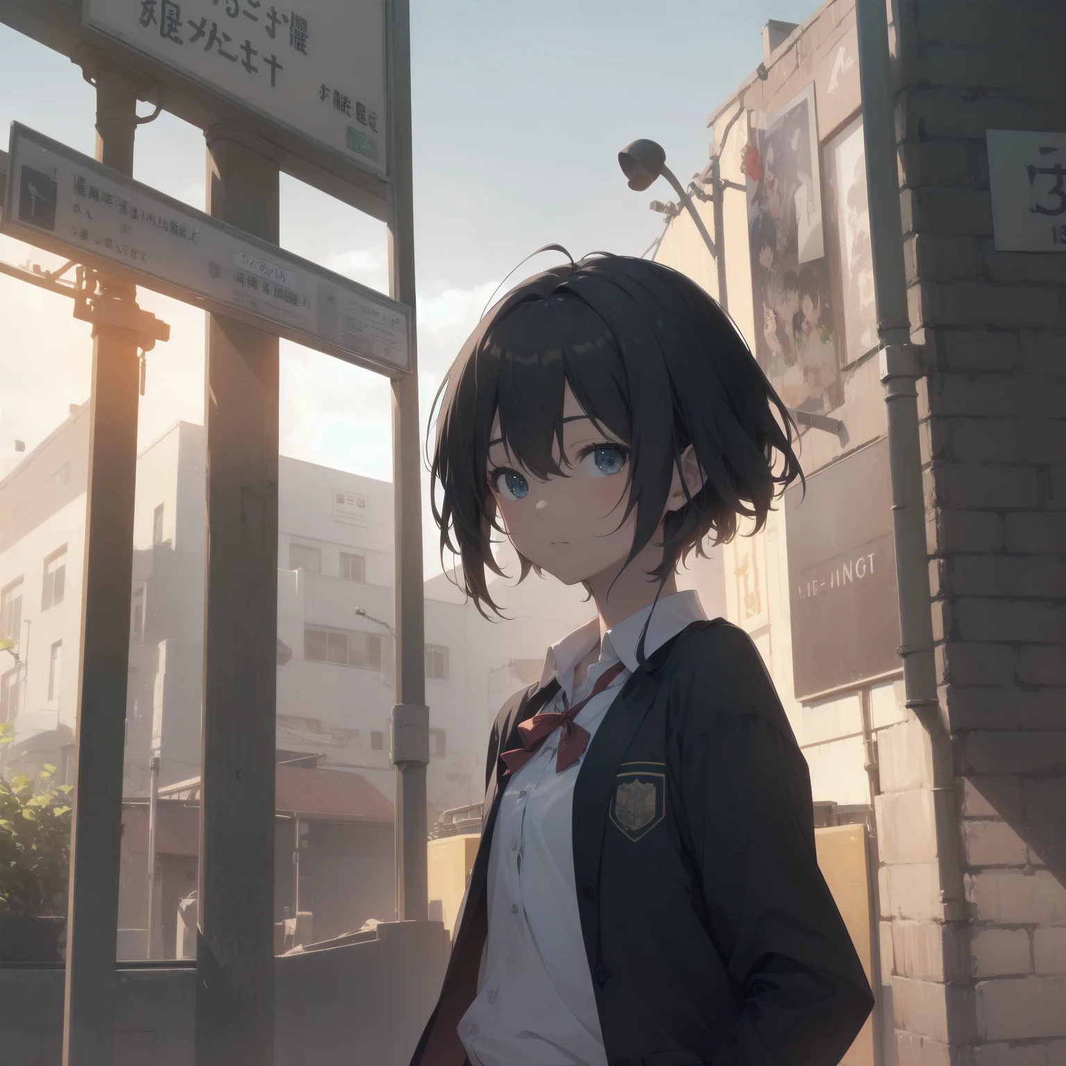 ultra-absurdres-Top quality by artist God, ultra-detailed, high resolution, anime moe artstyle, best anime 8k konachan wallpaper, pixiv contest winner, pool:2810, perfect anatomy,break, 1girl, (Please draw a girl walking sleepily to school alone. )break,(Solo,little female, 13-year-old:1.3),Full limbs, complete fingers,a junior high school student, (very short hair), short cut, flat chest, , small butt, small black eyes, beautiful detailed eyes, well-proportioned iris and pupils, expressive eyes, highres detailed hair, soft expression, salor school_uniform, sailor collar, serahuku, bow, pleated skirt,(Detailed Lighting), (Detailed background), in the School commute route. break,super detailed skin, Best cinematic lighting powered by famous artist, 8k,beauty illustration,photoshop_(medium),very aesthetic,break,((artist:saiguchi_otoufu )), artist:clamp ,artist:carnelian ,artist:kantoku ,