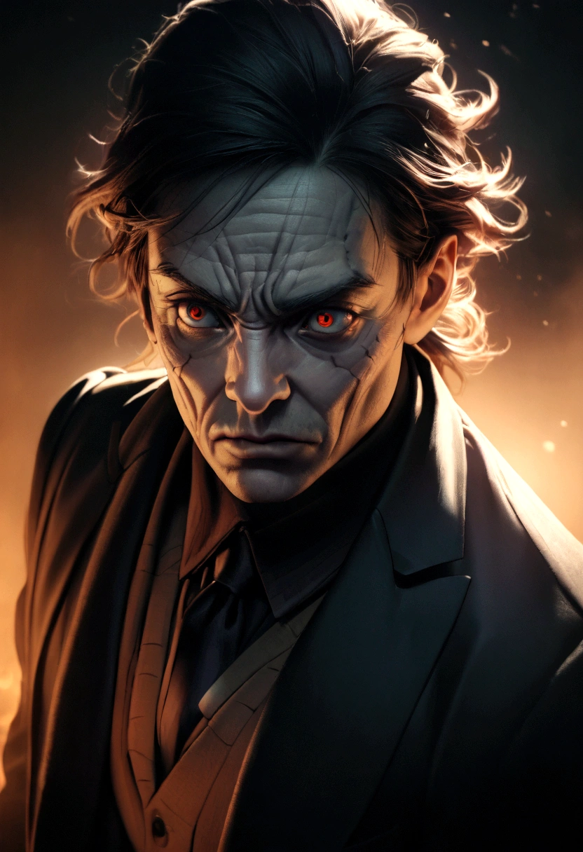 a chic nervous middle-aged man, detailed facial features, expressive eyes, sharp jawline, impeccable suit, sharp focus, high quality, photorealistic, cinematic lighting, dramatic atmosphere, moody colors, warm tones