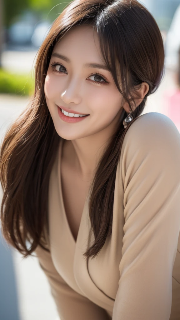 masutepiece, Best Quality, Illustration, Ultra-detailed, finely detail, hight resolution, 8K Wallpaper, Perfect dynamic composition, Beautiful detailed eyes, doress,Natural Color Lip, Random and sexy poses,Smile,Aoyama Street Walk