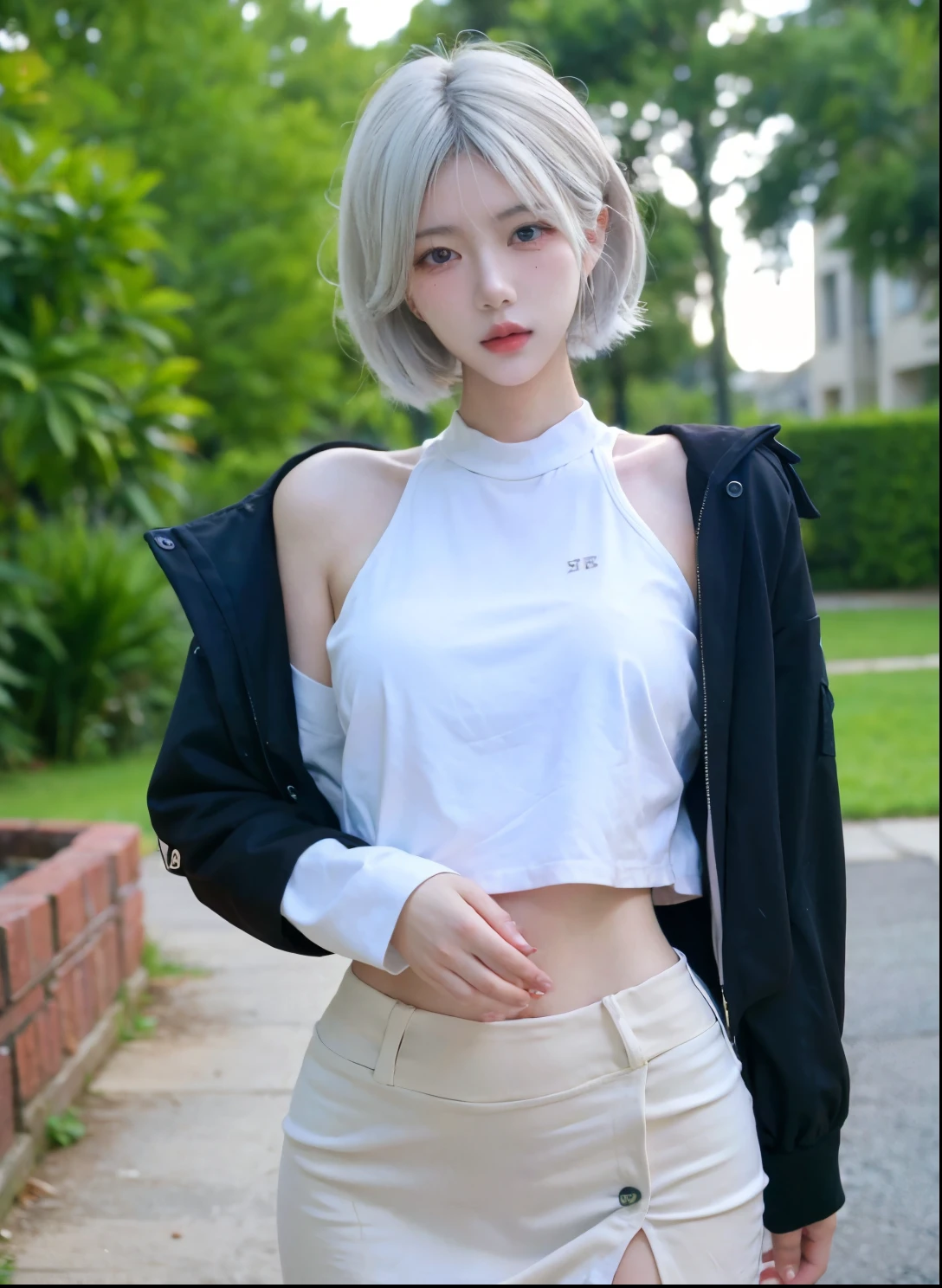 Beautiful woman with perfect figure:1.4,Ultra-high resolution,Seductive laughter,wear glasses,Desert Background,(lifelike:1.4),Layered Hairstyle,White皮肤,Super short pleated skirt,whole body,Very delicate face and skin texture,Double eyelids,Skin Whitening,Long hair,White hair,White,