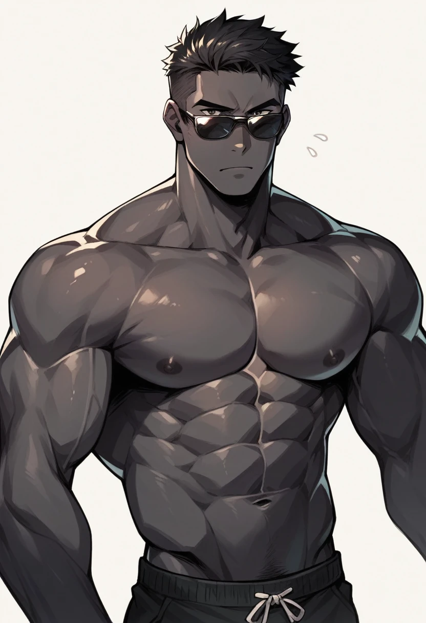 Black skin man, Black sunglasses, muscular, shirtless, handsome