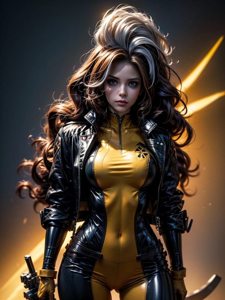 Lindsey Fonseca、masterpiece、High quality 4K、villain (X-Men)、Gothic Girl、Sculpted Body Gothic Makeup、Black jacket、Red and blue bodysuit、masterpiece、Highest quality、Cowboy Shots、One personの女の子、One person、Technology Military Bodysuit、fringe