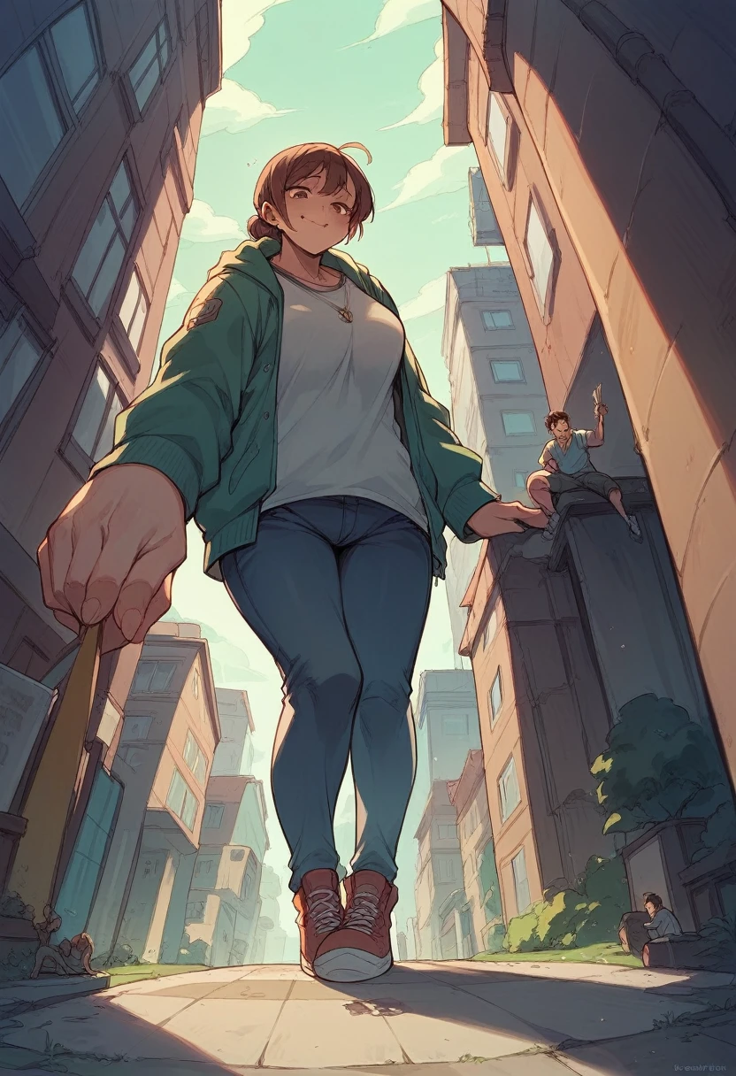 Mother giantess With her very  son, only an inch tall