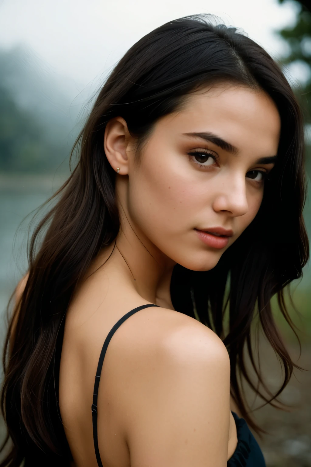 Petite　bikini　Black hair ponytail　columbian girl　full body